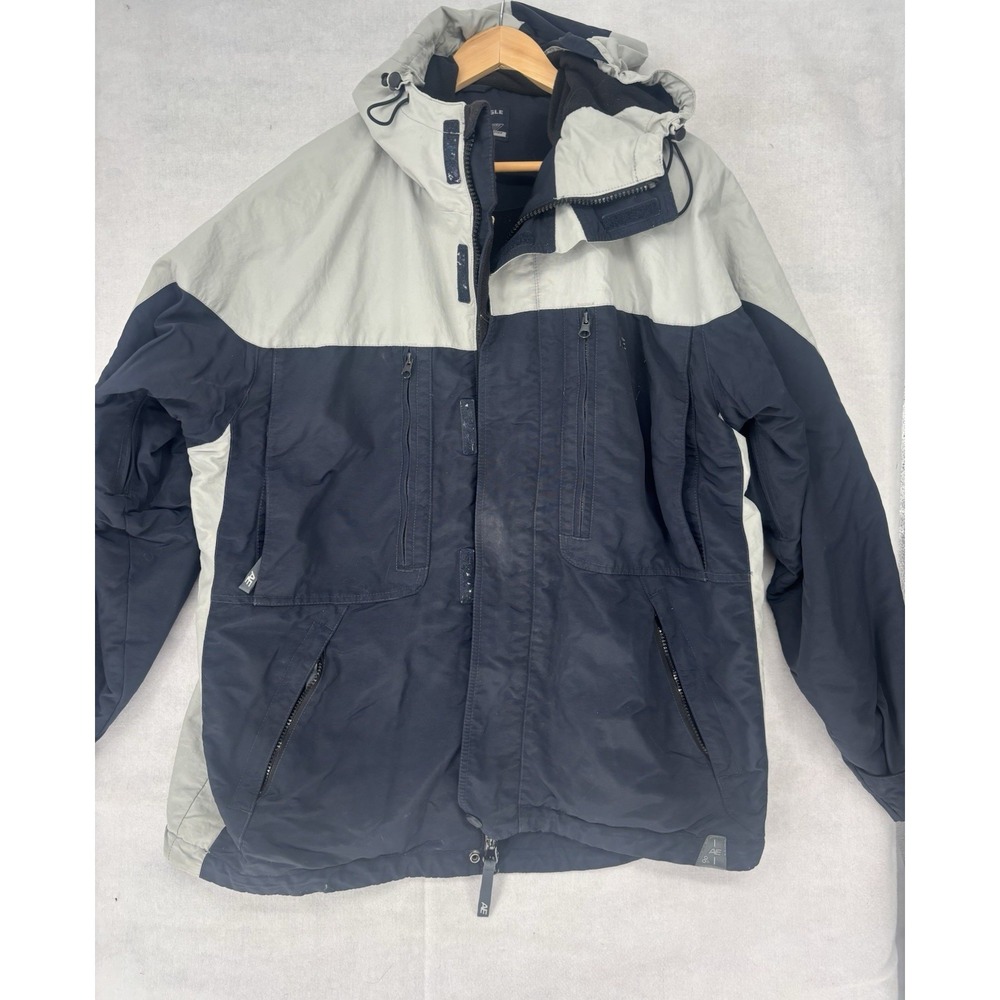 American Eagle AE77 Jacket Coat Ski Winter Men L Navy &Grey Vents Hood Parka